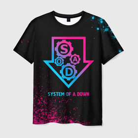 Мужская футболка 3D с принтом System of a Down   neon gradient в Кировске, 100% полиэфир | прямой крой, круглый вырез горловины, длина до линии бедер | 