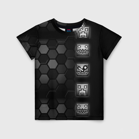 Детская футболка 3D с принтом Geometry Dash game в Кировске, 100% гипоаллергенный полиэфир | прямой крой, круглый вырез горловины, длина до линии бедер, чуть спущенное плечо, ткань немного тянется | 