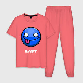Мужская пижама хлопок с принтом Geometry Dash easy demon в Петрозаводске, 100% хлопок | брюки и футболка прямого кроя, без карманов, на брюках мягкая резинка на поясе и по низу штанин
 | 