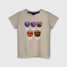 Детская футболка хлопок с принтом Geometry Dash different demons , 100% хлопок | круглый вырез горловины, полуприлегающий силуэт, длина до линии бедер | 