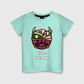 Детская футболка хлопок с принтом Geometry Dash hard demon в Белгороде, 100% хлопок | круглый вырез горловины, полуприлегающий силуэт, длина до линии бедер | 