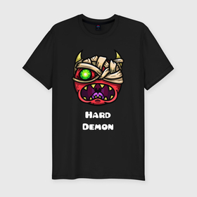 Мужская футболка хлопок Slim с принтом Geometry Dash hard demon в Санкт-Петербурге, 92% хлопок, 8% лайкра | приталенный силуэт, круглый вырез ворота, длина до линии бедра, короткий рукав | 