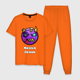 Мужская пижама хлопок с принтом Geometry Dash medium demon в Кировске, 100% хлопок | брюки и футболка прямого кроя, без карманов, на брюках мягкая резинка на поясе и по низу штанин
 | Тематика изображения на принте: 