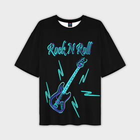 Мужская футболка OVERSIZE 3D с принтом Rock N Roll  и гитара в Рязани,  |  | 