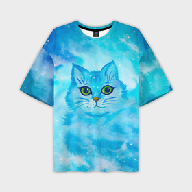 Мужская футболка OVERSIZE 3D с принтом Облачный небесный котик в Курске,  |  | 