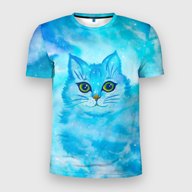 Мужская футболка 3D Slim с принтом Облачный небесный котик в Санкт-Петербурге, 100% полиэстер с улучшенными характеристиками | приталенный силуэт, круглая горловина, широкие плечи, сужается к линии бедра | 