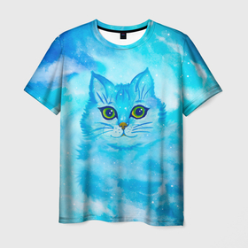 Мужская футболка 3D с принтом Облачный небесный котик в Санкт-Петербурге, 100% полиэфир | прямой крой, круглый вырез горловины, длина до линии бедер | 