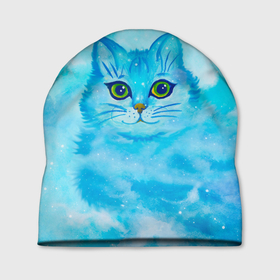 Шапка 3D с принтом Облачный небесный котик в Санкт-Петербурге, 100% полиэстер | универсальный размер, печать по всей поверхности изделия | 