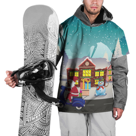Накидка на куртку 3D с принтом В Новогоднюю ночь Дед Мороз едет на скутере с подарками в Санкт-Петербурге, 100% полиэстер |  | 
