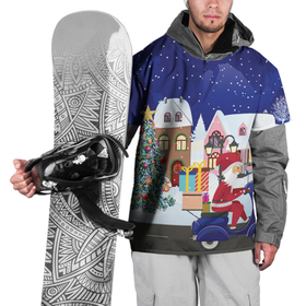 Накидка на куртку 3D с принтом Дед Мороз едет на скутере с подарками в Новогоднюю ночь , 100% полиэстер |  | 
