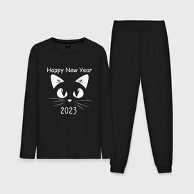 Мужская пижама хлопок (с лонгсливом) с принтом С новым 2023 годом котик ,  |  | 