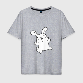 Мужская футболка хлопок Oversize с принтом Happy Bunny в Новосибирске, 100% хлопок | свободный крой, круглый ворот, “спинка” длиннее передней части | 