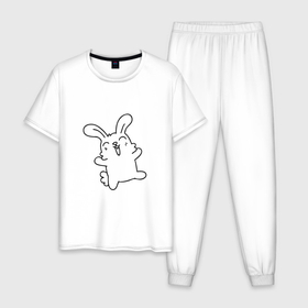 Мужская пижама хлопок с принтом Happy Bunny в Санкт-Петербурге, 100% хлопок | брюки и футболка прямого кроя, без карманов, на брюках мягкая резинка на поясе и по низу штанин
 | Тематика изображения на принте: 
