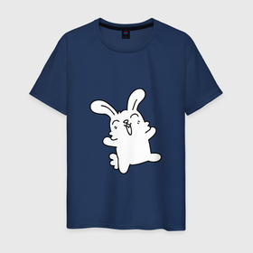 Мужская футболка хлопок с принтом Happy Bunny в Санкт-Петербурге, 100% хлопок | прямой крой, круглый вырез горловины, длина до линии бедер, слегка спущенное плечо. | Тематика изображения на принте: 