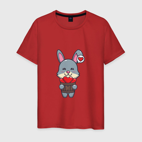 Мужская футболка хлопок с принтом Кролик и сердечки в Петрозаводске, 100% хлопок | прямой крой, круглый вырез горловины, длина до линии бедер, слегка спущенное плечо. | 