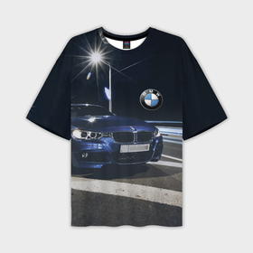 Мужская футболка OVERSIZE 3D с принтом BMW  на ночной трассе в Петрозаводске,  |  | Тематика изображения на принте: 