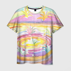Мужская футболка 3D с принтом Капли солнечного света абстракция , 100% полиэфир | прямой крой, круглый вырез горловины, длина до линии бедер | 
