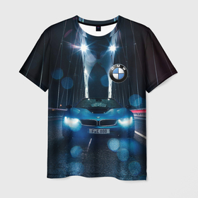 Мужская футболка 3D с принтом Бэха на ночной дороге попала под ливень в Курске, 100% полиэфир | прямой крой, круглый вырез горловины, длина до линии бедер | 