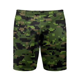 Мужские шорты спортивные с принтом Камуфляж лесной пиксель в Тюмени,  |  | 