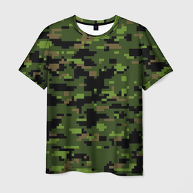 Мужская футболка 3D с принтом Камуфляж лесной пиксель в Белгороде, 100% полиэфир | прямой крой, круглый вырез горловины, длина до линии бедер | 