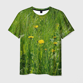 Мужская футболка 3D с принтом Солнечные одуванчики , 100% полиэфир | прямой крой, круглый вырез горловины, длина до линии бедер | 