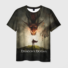 Мужская футболка 3D с принтом Рыцарь и дракон Dragons dogma в Ухте, 100% полиэфир | прямой крой, круглый вырез горловины, длина до линии бедер | 