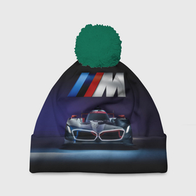 Шапка 3D c помпоном с принтом BMW M Performance Motorsport , 100% полиэстер | универсальный размер, печать по всей поверхности изделия | 