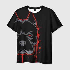 Мужская футболка 3D с принтом Питбуль подтеки в Кировске, 100% полиэфир | прямой крой, круглый вырез горловины, длина до линии бедер | 