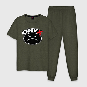 Мужская пижама хлопок с принтом Onyx   black logo в Екатеринбурге, 100% хлопок | брюки и футболка прямого кроя, без карманов, на брюках мягкая резинка на поясе и по низу штанин
 | Тематика изображения на принте: 