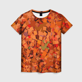 Женская футболка 3D с принтом Оранжевые кубы в абстракции в Белгороде, 100% полиэфир ( синтетическое хлопкоподобное полотно) | прямой крой, круглый вырез горловины, длина до линии бедер | 