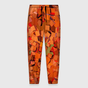 Мужские брюки 3D с принтом Оранжевые кубы в абстракции в Белгороде, 100% полиэстер | манжеты по низу, эластичный пояс регулируется шнурком, по бокам два кармана без застежек, внутренняя часть кармана из мелкой сетки | 