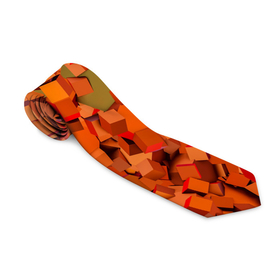 Галстук 3D с принтом Оранжевые кубы в абстракции в Тюмени, 100% полиэстер | Длина 148 см; Плотность 150-180 г/м2 | 