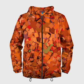 Мужская ветровка 3D с принтом Оранжевые кубы в абстракции в Белгороде, 100% полиэстер | подол и капюшон оформлены резинкой с фиксаторами, два кармана без застежек по бокам, один потайной карман на груди | 