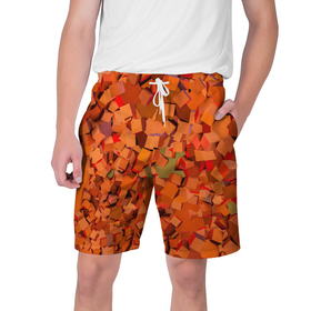 Мужские шорты 3D с принтом Оранжевые кубы в абстракции в Белгороде,  полиэстер 100% | прямой крой, два кармана без застежек по бокам. Мягкая трикотажная резинка на поясе, внутри которой широкие завязки. Длина чуть выше колен | 