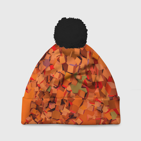 Шапка 3D c помпоном с принтом Оранжевые кубы в абстракции в Тюмени, 100% полиэстер | универсальный размер, печать по всей поверхности изделия | 