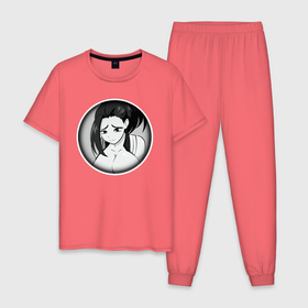 Мужская пижама хлопок с принтом Ахегао девушка с формами в Курске, 100% хлопок | брюки и футболка прямого кроя, без карманов, на брюках мягкая резинка на поясе и по низу штанин
 | 