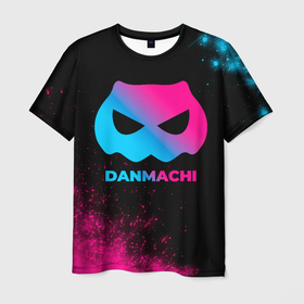 Мужская футболка 3D с принтом DanMachi   neon gradient в Рязани, 100% полиэфир | прямой крой, круглый вырез горловины, длина до линии бедер | 