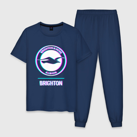 Мужская пижама хлопок с принтом Brighton FC в стиле glitch в Санкт-Петербурге, 100% хлопок | брюки и футболка прямого кроя, без карманов, на брюках мягкая резинка на поясе и по низу штанин
 | 