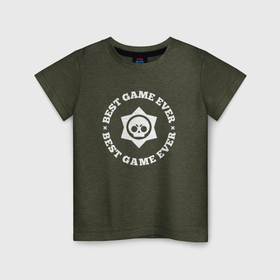 Детская футболка хлопок с принтом Символ Brawl Stars и круглая надпись best game ever в Курске, 100% хлопок | круглый вырез горловины, полуприлегающий силуэт, длина до линии бедер | 