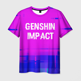 Мужская футболка 3D с принтом Genshin Impact glitch text effect: символ сверху в Новосибирске, 100% полиэфир | прямой крой, круглый вырез горловины, длина до линии бедер | 