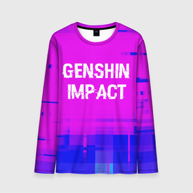 Мужской лонгслив 3D с принтом Genshin Impact glitch text effect: символ сверху в Новосибирске, 100% полиэстер | длинные рукава, круглый вырез горловины, полуприлегающий силуэт | 