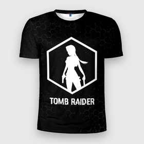 Мужская футболка 3D Slim с принтом Tomb Raider glitch на темном фоне в Белгороде, 100% полиэстер с улучшенными характеристиками | приталенный силуэт, круглая горловина, широкие плечи, сужается к линии бедра | 