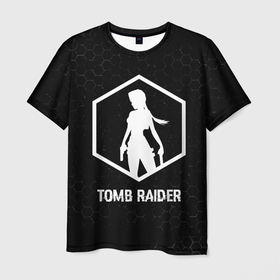 Мужская футболка 3D с принтом Tomb Raider glitch на темном фоне в Тюмени, 100% полиэфир | прямой крой, круглый вырез горловины, длина до линии бедер | 