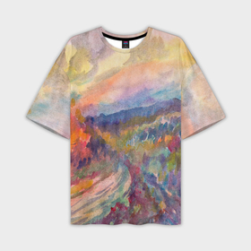 Мужская футболка OVERSIZE 3D с принтом Осенний пейзаж акварель в Курске,  |  | 