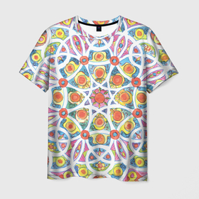 Мужская футболка 3D с принтом Кружевной узор мандала в Белгороде, 100% полиэфир | прямой крой, круглый вырез горловины, длина до линии бедер | 
