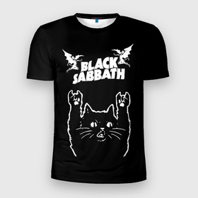Мужская футболка 3D Slim с принтом Black Sabbath рок кот в Екатеринбурге, 100% полиэстер с улучшенными характеристиками | приталенный силуэт, круглая горловина, широкие плечи, сужается к линии бедра | 