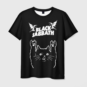 Мужская футболка 3D с принтом Black Sabbath рок кот в Тюмени, 100% полиэфир | прямой крой, круглый вырез горловины, длина до линии бедер | 