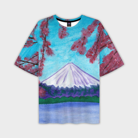 Мужская футболка OVERSIZE 3D с принтом Цветение сакуры Фудзияма в Тюмени,  |  | 