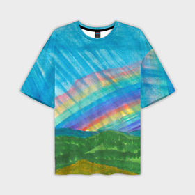 Мужская футболка OVERSIZE 3D с принтом Летний дождь радуга в Тюмени,  |  | 