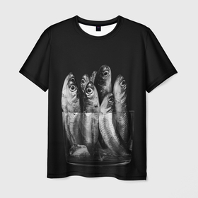 Мужская футболка 3D с принтом Рыбы в стакане в Курске, 100% полиэфир | прямой крой, круглый вырез горловины, длина до линии бедер | Тематика изображения на принте: 